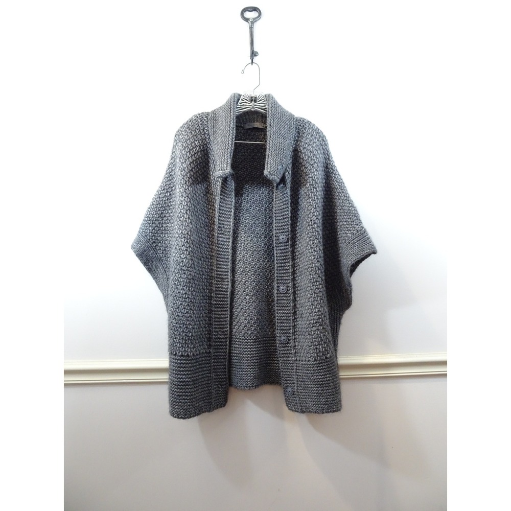 Elsamanda Italy Grey Chunky Knit Cape Cardigan Shawl Collar Poncho Sweater M